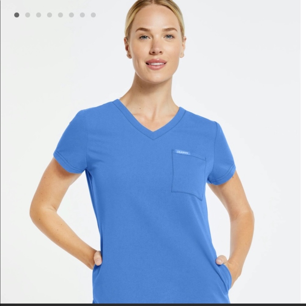 Jaanuu 3 pocket vneck scrub top (ceil blue)